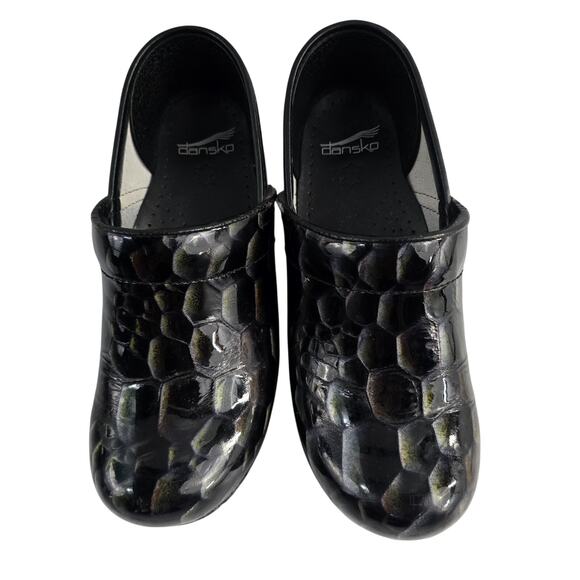 Dansko Women’s Professional Clogs Size 39 Black Embossed Patent Leather Slip - Picture 1 of 11